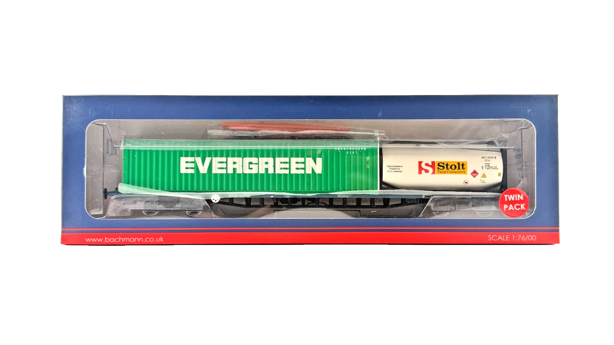 BACHMANN OO GAUGE - 38-627 - FGA FREIGHTLINER WAGONS BR BLUE WITH CONTAINERS