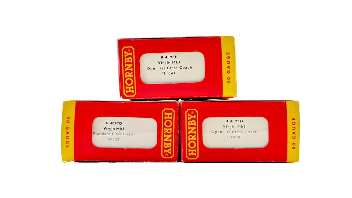 HORNBY OO GAUGE - R4096E/R4097E/R4096D - VIRGIN TRAINS MK3 COACHES BOXED X 3