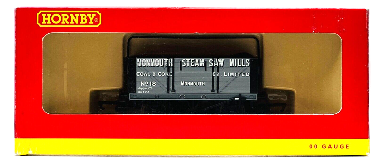 HORNBY 00 GAUGE - R6297 - 7 PLANK WAGON W/SHEET RAIL & COVER MONMOUTH STEAM MILL