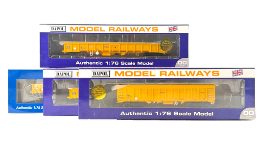 DAPOL OO GAUGE - RAKE OF 4 NETWORK RAIL YELLOW JNA FALCON/IOA WAGONS BOXED