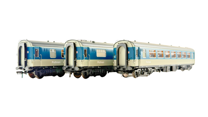 BACHMANN OO GAUGE - MK1 BLUE GREY PULLMAN COACHES X 3 UNBOXED (WITH LIGHTS)