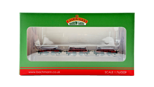 BACHMANN OO9 SCALE - 393-076 - SET OF 4 WHEEL SLATE WAGONS RED WITH LOAD