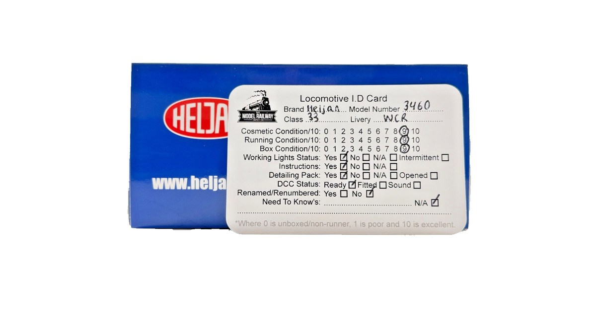 HELJAN OO GAUGE - 3460 - CLASS 33 DIESEL 33029 WEST COAST RAILWAYS WCR WEATHERED