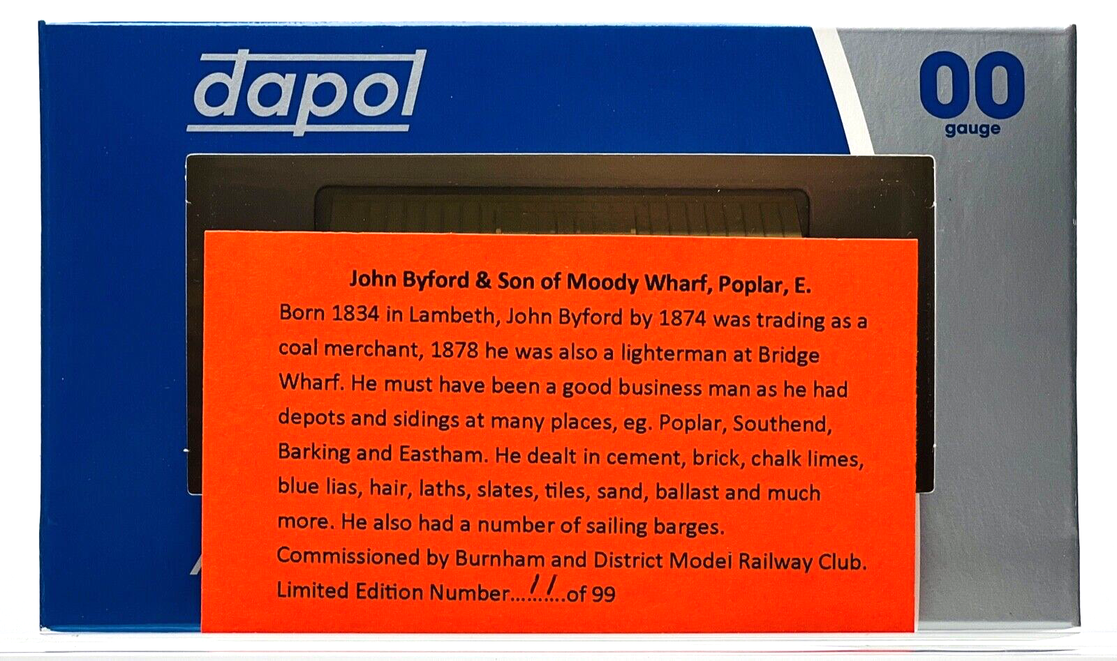 DAPOL 00 GAUGE - JOHN BYFORD CEMENT & LIME MANUFACTURERS (BURNHAM DMRC LTD ED)