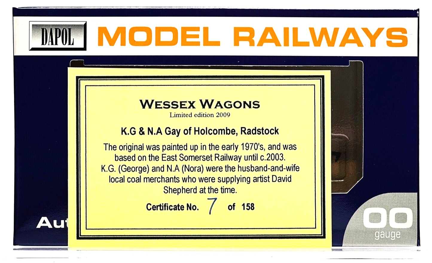 DAPOL 00 GAUGE - K.G & N.A GAY COAL MERCHANTS HOLCOMBE NO.73226 (WESSEX WAGONS)