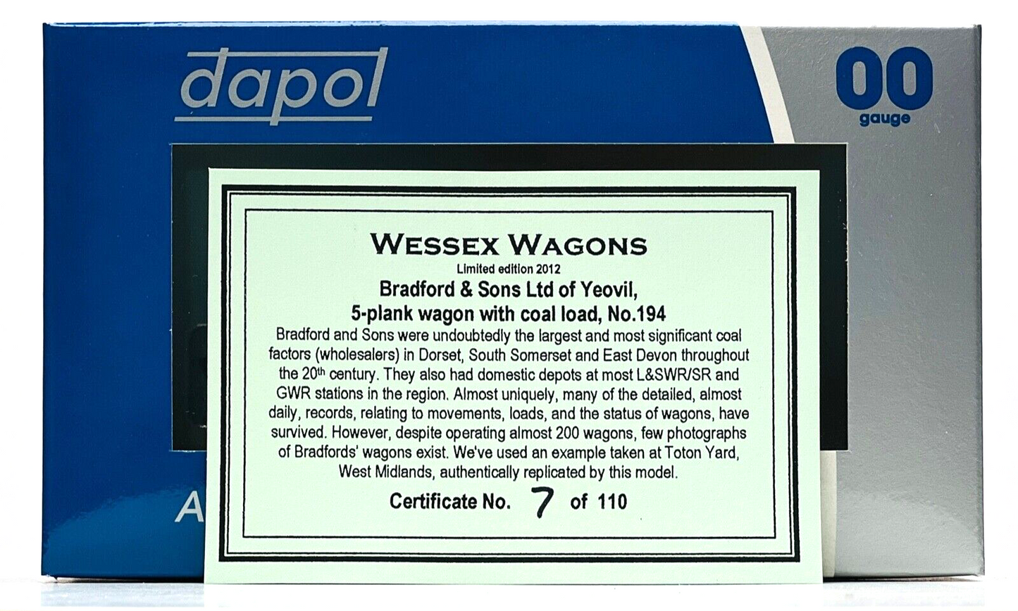 DAPOL 00 GAUGE - BRADFORD & SONS YEOVIL PLANK WAGON NO.194 (WESSEX WAGONS)