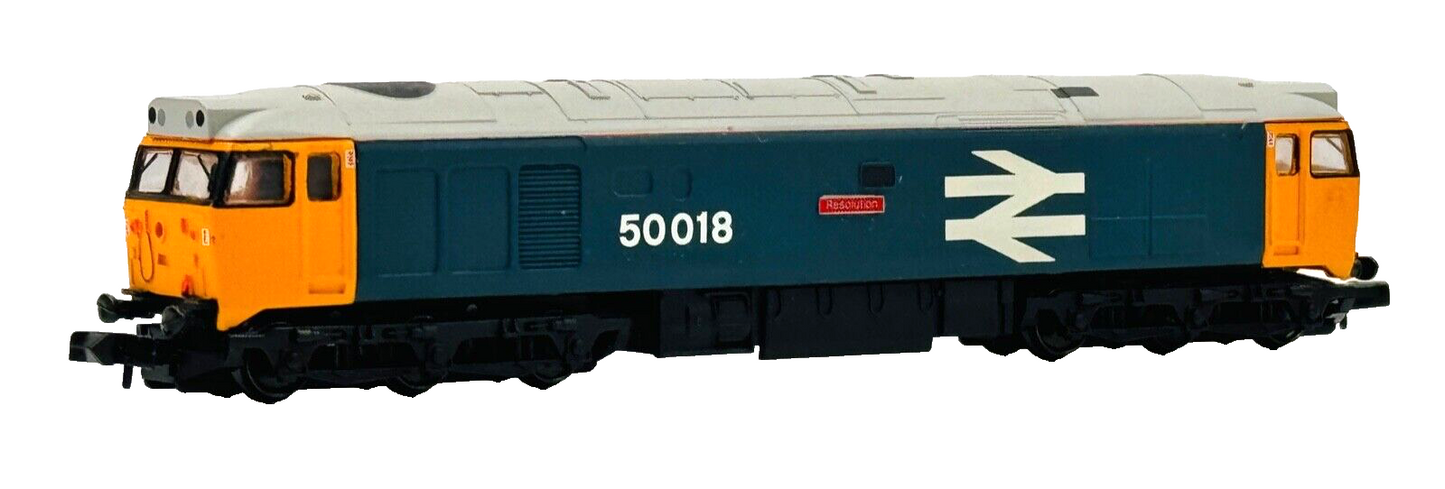 GRAHAM FARISH N GAUGE - CLASS 50 DIESEL 50018 LARGE LOGO 'RESOLUTION' - BOXED