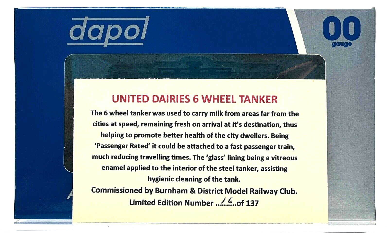 DAPOL 00 GAUGE - UNITED DAIRIES GLASS LINED MILK TANK SR (BURNHAM LIMITED ED)