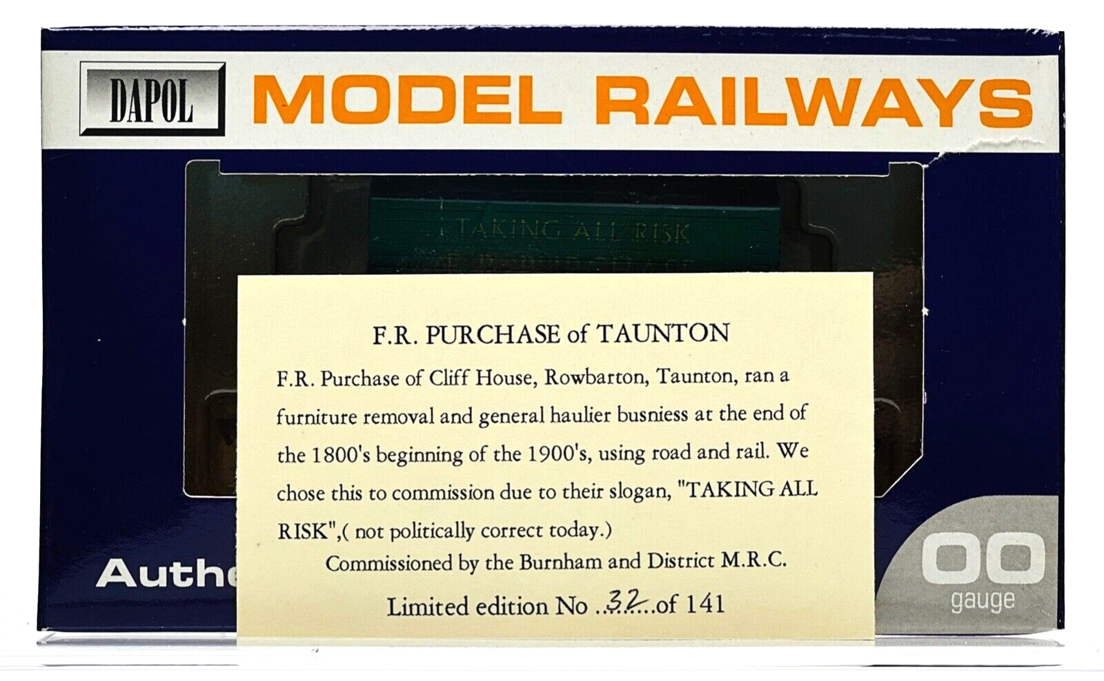 DAPOL 00 GAUGE - F.R PURCHASE TAUNTON CONFLAT WAGON NO.3 (BURNHAM LIMITED ED)