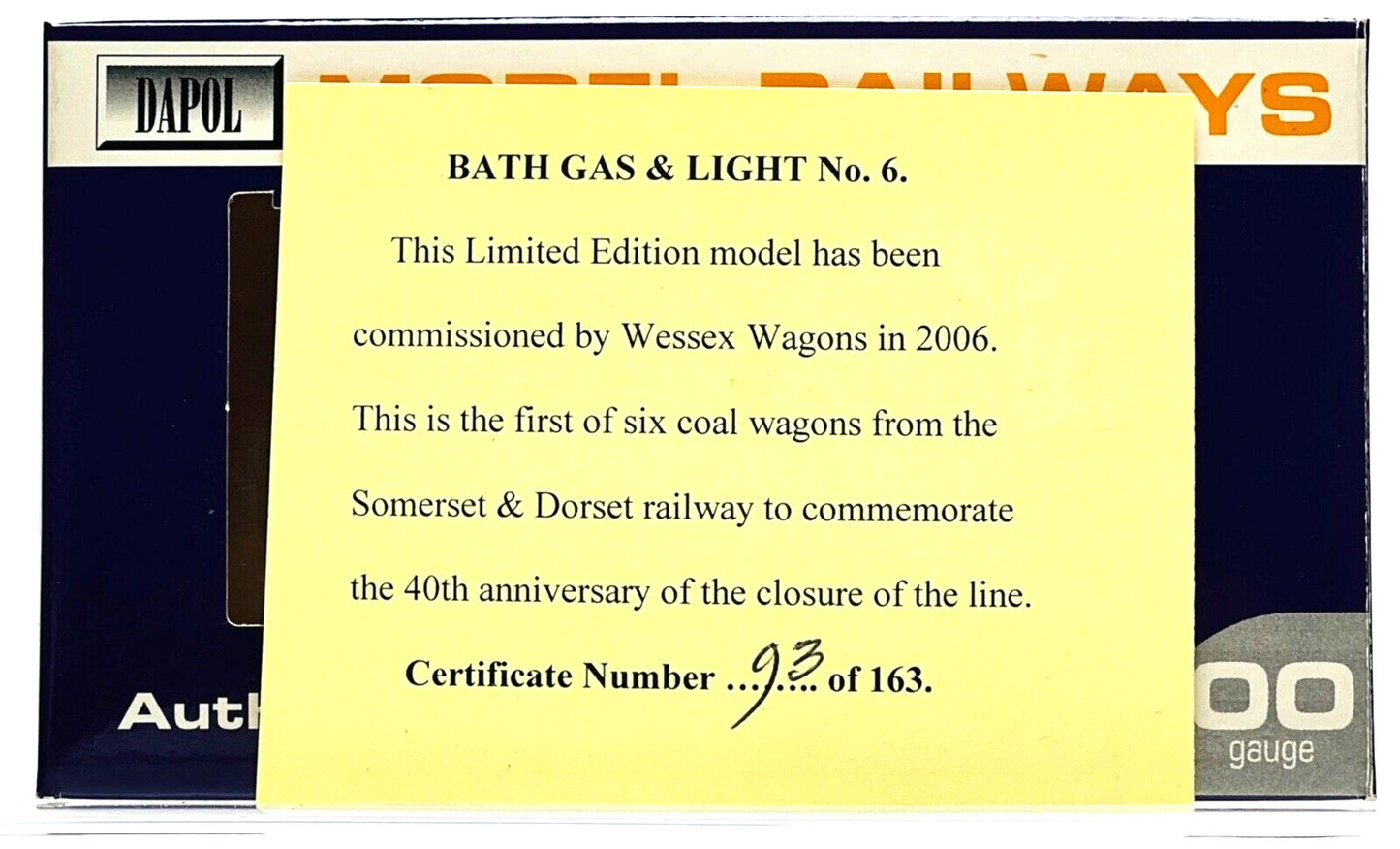 DAPOL 00 GAUGE - BATH GAS LIGHT & COKE CO PLANK WAGON BATH NO.6 (WESSEX WAGONS)