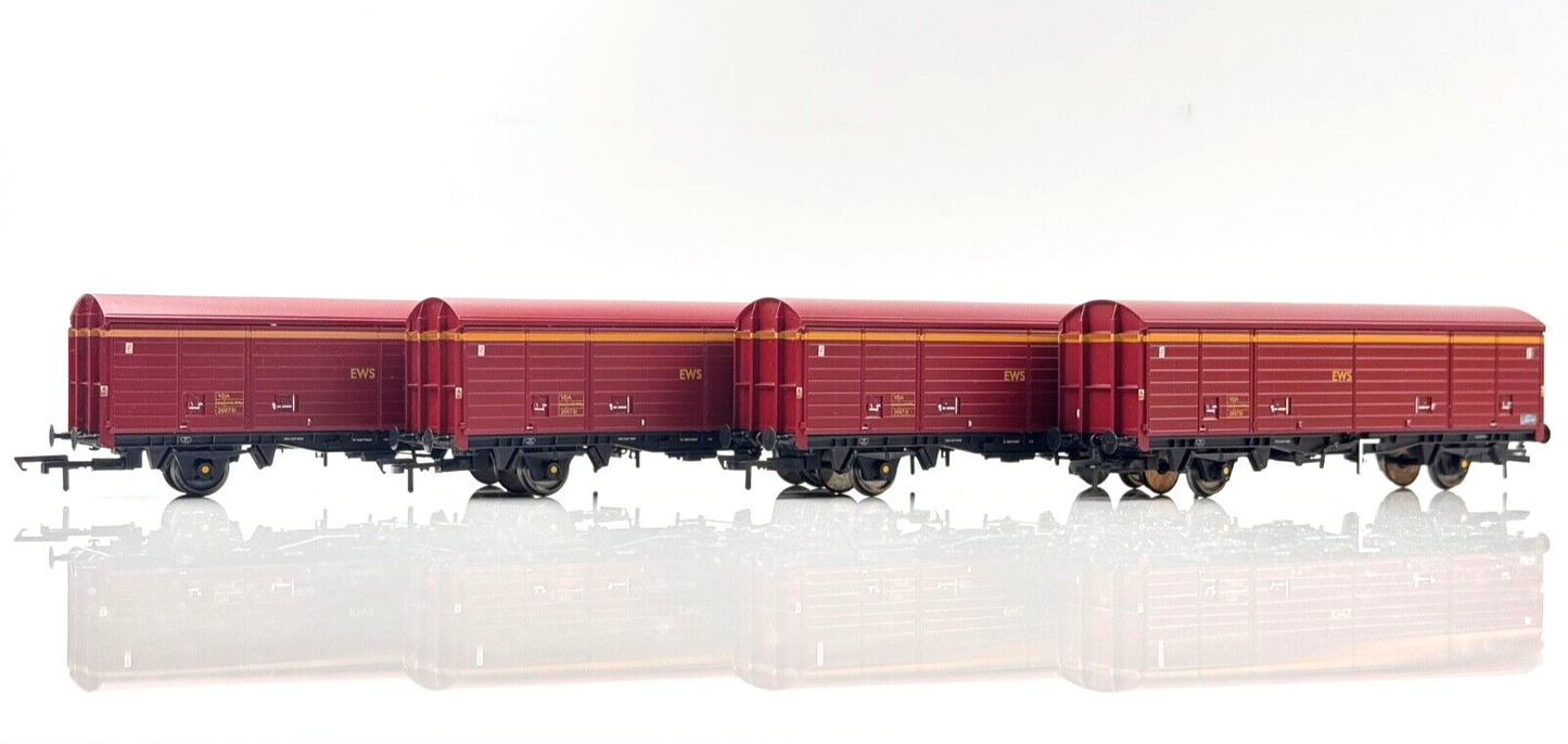 BACHMANN 00 GAUGE - RAKE OF 4 EWS MAROON GOLD VDA CLOSED VAN WAGONS - UNBOXED