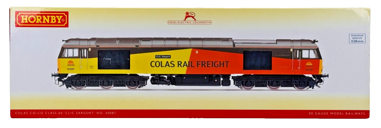 HORNBY 00 GAUGE - R3572 - CLASS 60 DIESEL 60087 COLAS RAIL 'CLIC SARGENT' BOXED