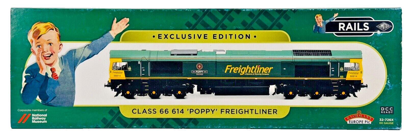 BACHMANN 00 GAUGE - 32-726X - CLASS 66 DIESEL 66614 POPPY FREIGHTLINER WEATHERED