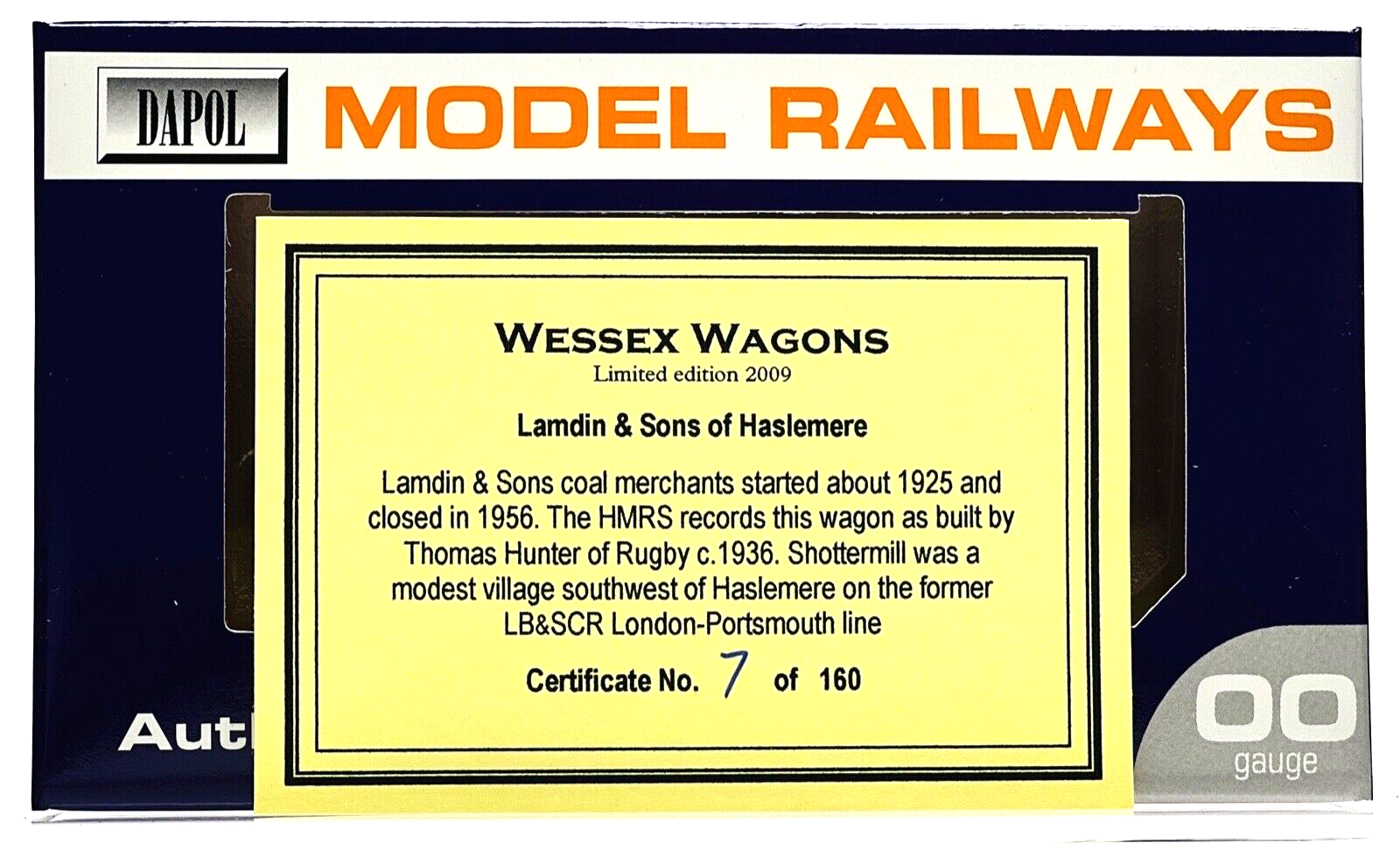 DAPOL 00 GAUGE - LAMDIN & SONS HASLEMERE SHOTTERMILL NO.11 LBSCR (WESSEX WAGONS)