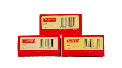 HORNBY OO GAUGE - R6682/R6682A - RAKE OF 3 LNER BROWN EXTRA LONG CCT VANS BOXED