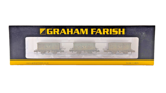 GRAHAM FARISH N GAUGE - 377-279 - SET OF STEEL TIPPLER WAGONS BR GREY IRON ORE