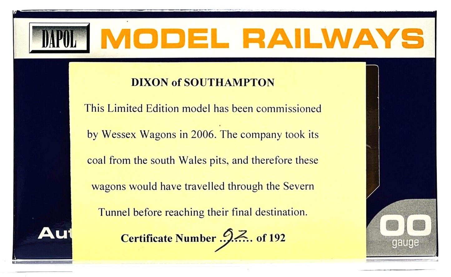 DAPOL 00 GAUGE - WALTER J DIXON SOUTHAMPTON COLLIERIES NO.3 (WESSEX WAGONS)