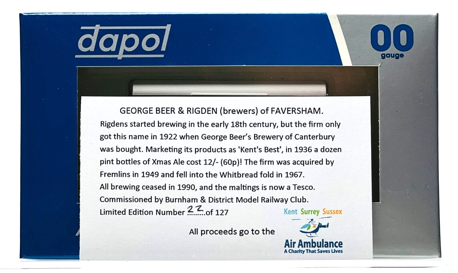 DAPOL 00 GAUGE - GEORGE BEER & RIGDEN BREWERS FAVERSHAM 8 (BURNHAM DMRC LTD ED)