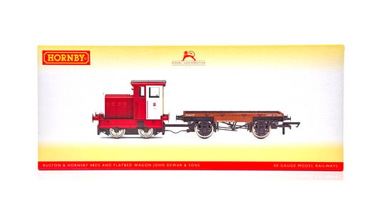 HORNBY 00 GAUGE - R3705 - RUSTON & HORNSBY 48DS 0-4-0 & FLATBED JOHN DEWAR & SON