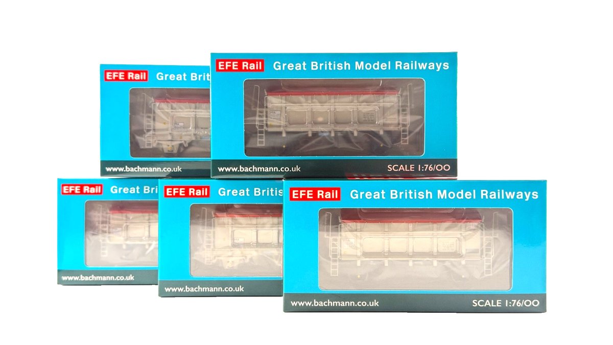 EFE RAIL OO GAUGE - RAKE OF 5 PRA CHINA CLAY WAGONS RLS EARLY & LATE LIVERIES