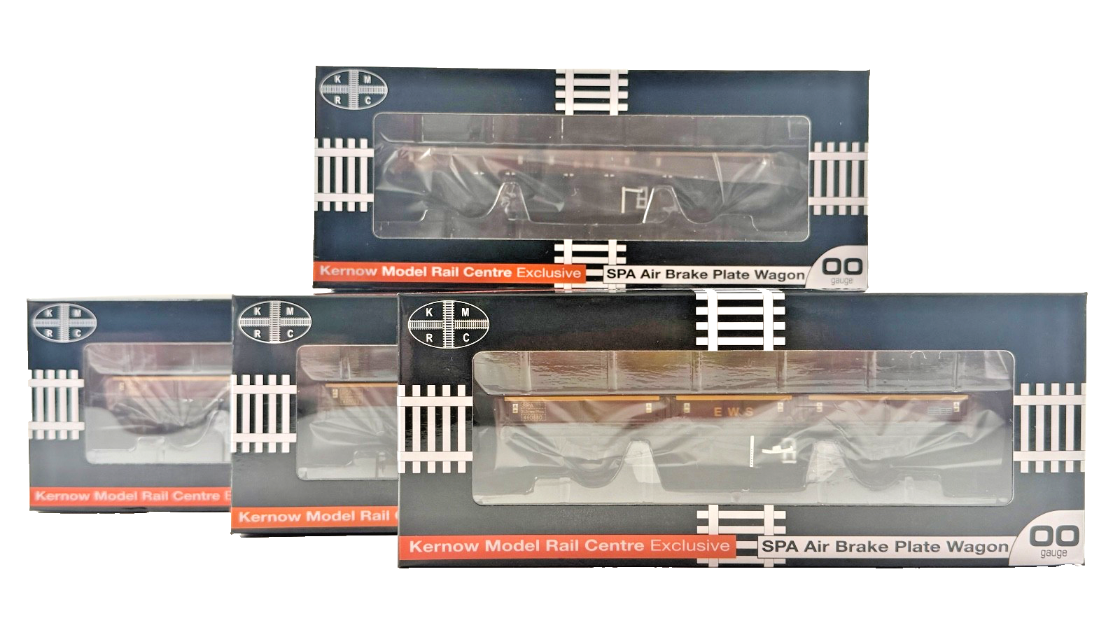 KERNOW OO GAUGE - RAKE OF 4 SPA OPEN WAGONS EWS MAROON & GOLD BOXED