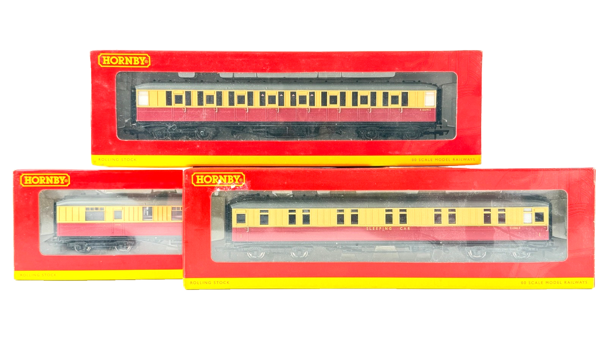 HORNBY OO GAUGE - R4180A/R4181/R4182 - BR CRIMSON CREAM 61FT 6IN COACHES X 3