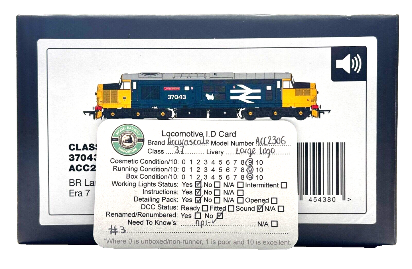 ACCURASCALE 00 GAUGE - ACC2306 - CLASS 37043 LARGE LOGO LOCH LOMOND DCC SOUND