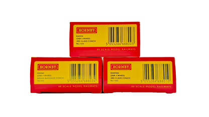 HORNBY OO GAUGE - RAKE OF 3 ASSORTED GREAT NORTHERN GNR 4 WHEEL COACHES BOXED