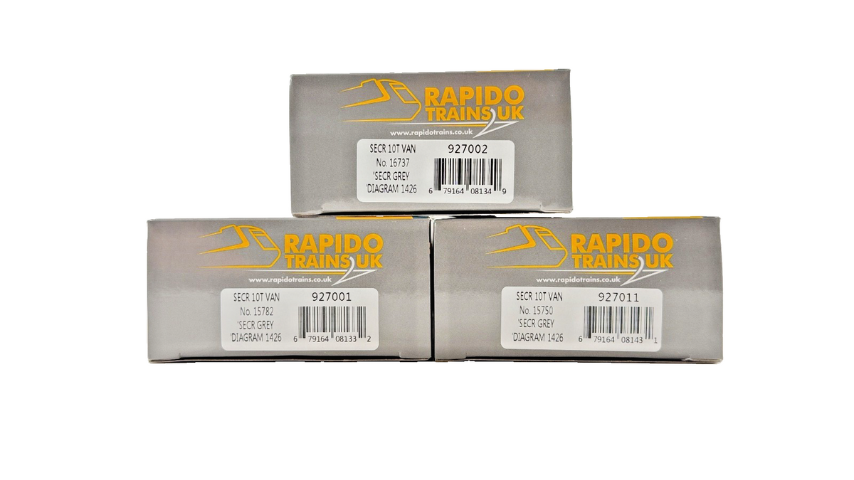 RAPIDO OO GAUGE - 927002/927001/927011 - SECR GREY 10T VENT VANS BOXED X 3
