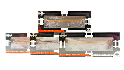 KERNOW OO GAUGE - RAKE OF 4 YCV TURBOT BOGIE BALLAST WAGONS EWS MAROON & GOLD
