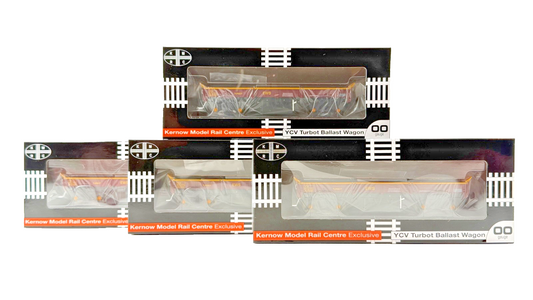 KERNOW OO GAUGE - RAKE OF 4 YCV TURBOT BOGIE BALLAST WAGONS EWS MAROON & GOLD