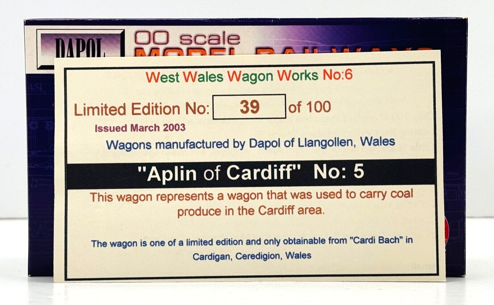 DAPOL 00 GAUGE - W.M APLIN OF CARDIFF PLANK WAGON NO.5 (LIMITED EDITION)
