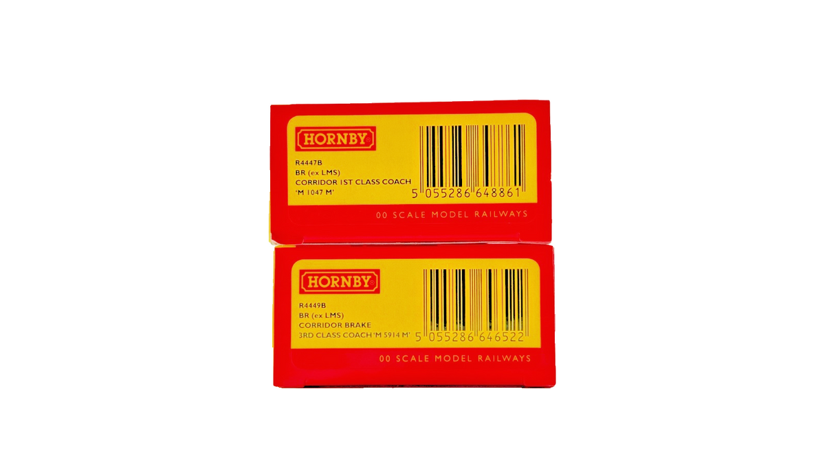 HORNBY OO GAUGE - R4447B/R4449B - BR (EX LMS) CORRIDOR 1ST/BRAKE COACHES X 2