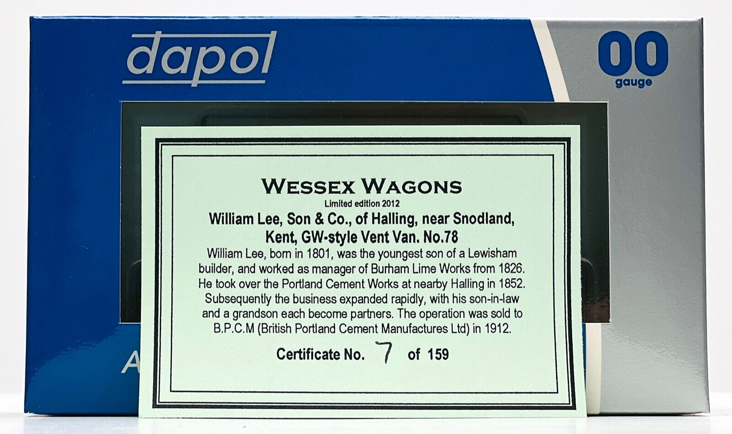 DAPOL 00 GAUGE - WILLIAM LEE & SON HALLING SNODLAND NO.78 (WESSEX WAGONS LTD ED)