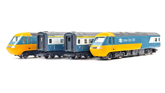 HORNBY 00 GAUGE - BR BLUE YELLOW INTERCITY 125 CLASS 43 HST TWIN & TWO COACHES