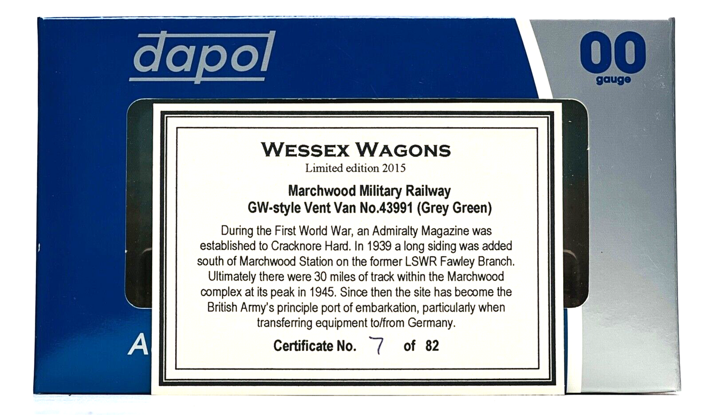 DAPOL 00 GAUGE - MARCHWOOD MILITARY RAILWAY MMR 43991 (WESSEX WAGONS LTD ED)