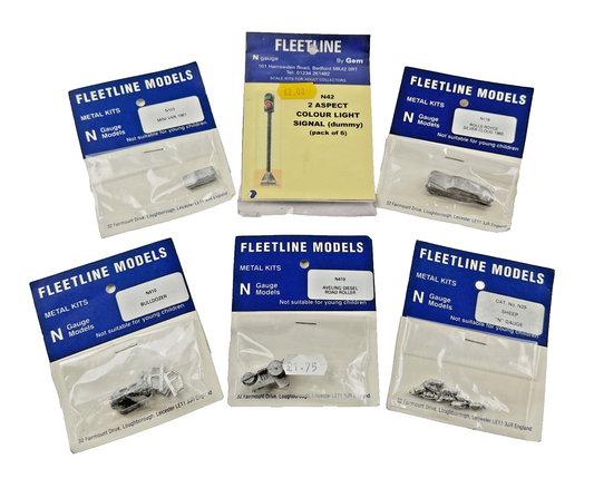 FLEETLINE MODELS N GAUGE RAILWAY ACCESSORY PACKS X 6 VEHICLES SIGNAL SHEEP