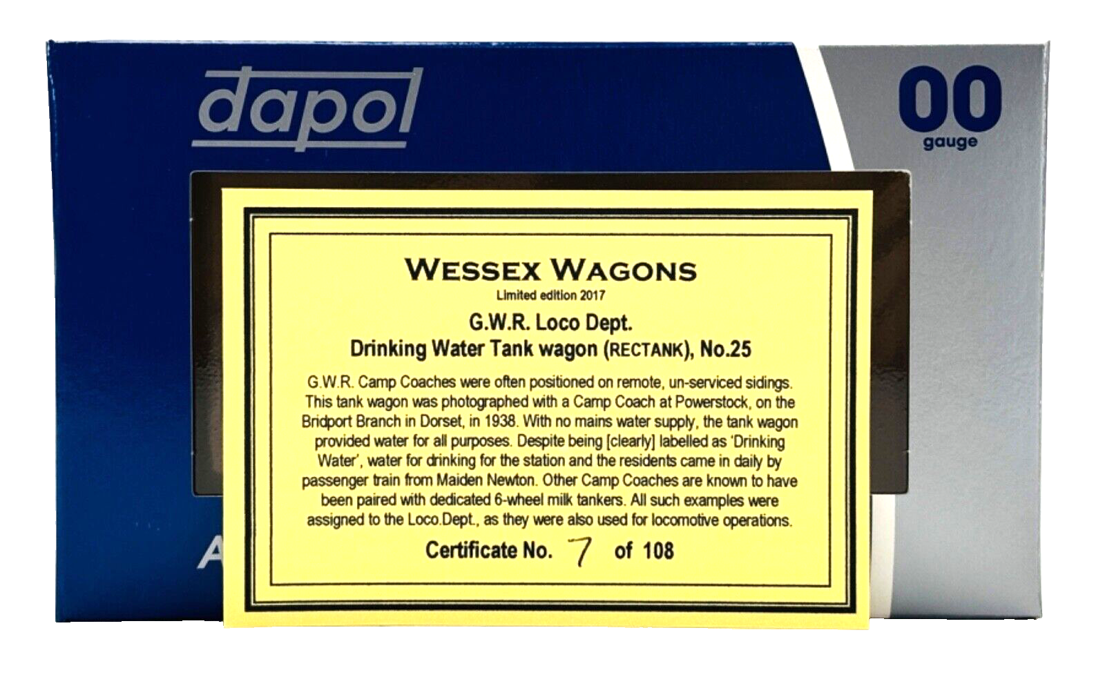 DAPOL 00 GAUGE - GWR LOCO DEPT DRINKING WATER TANK WAGON NO.25 (LIMITED EDITION)