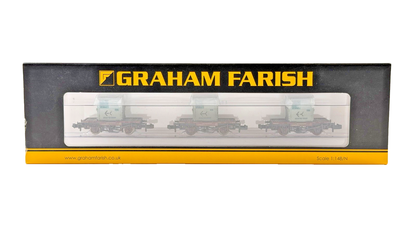 GRAHAM FARISH N GAUGE - 377-335 - SET OF CONFLATS BAUXITE LIGHT BLUE CONTAINERS