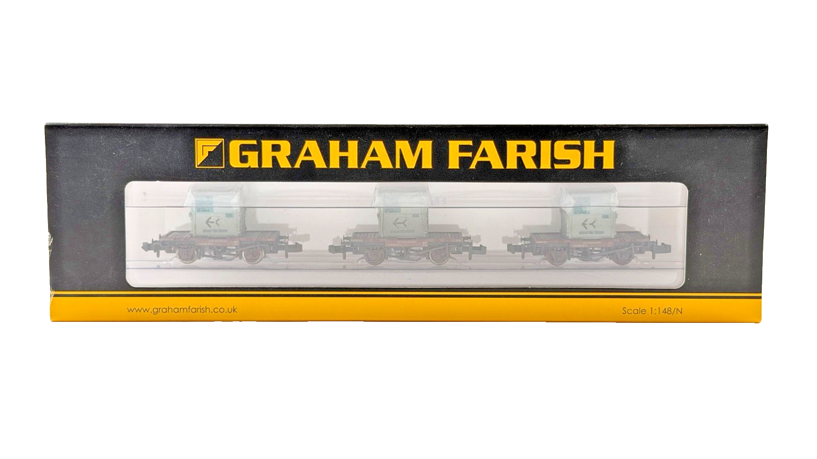 GRAHAM FARISH N GAUGE - 377-335 - SET OF CONFLATS BAUXITE LIGHT BLUE CONTAINERS