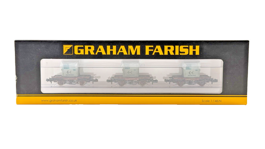 GRAHAM FARISH N GAUGE - 377-335 - SET OF CONFLATS BAUXITE LIGHT BLUE CONTAINERS