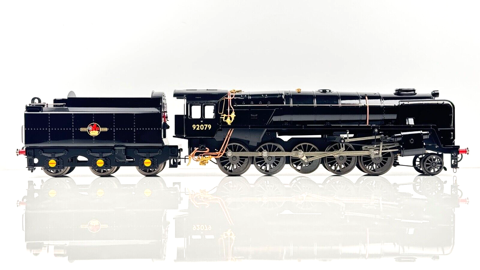 ACE TRAINS O GAUGE BR BLACK CLASS 9F LOCOMOTIVE 92079 GLOSS FINISH WITH LIGHT