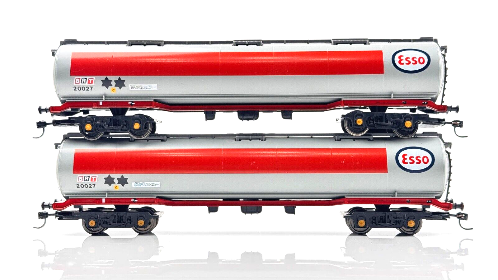 HORNBY 00 GAUGE - PAIR OF TEA TANK TANKER WAGONS ESSO GREY BRT - UNBOXED