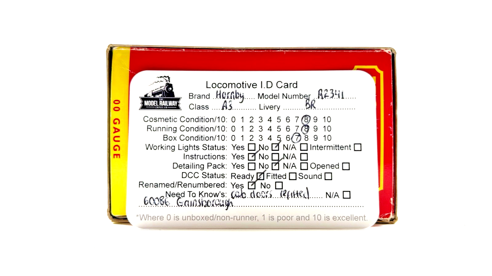 HORNBY 00 GAUGE - R2341 - BR 4-6-2 CLASS A3 LOCO 60086 GAINSBOROUGH RENAMED