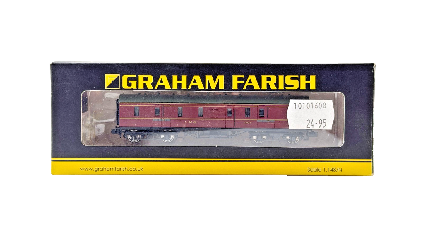 GRAHAM FARISH N GAUGE - 374-885 - LMS 50FT FULL BRAKE COACH CRIMSON LAKE BOXED