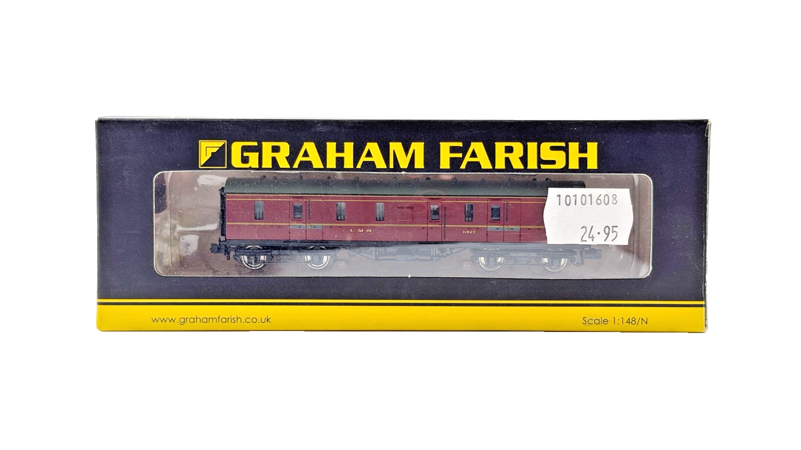 GRAHAM FARISH N GAUGE - 374-885 - LMS 50FT FULL BRAKE COACH CRIMSON LAKE BOXED