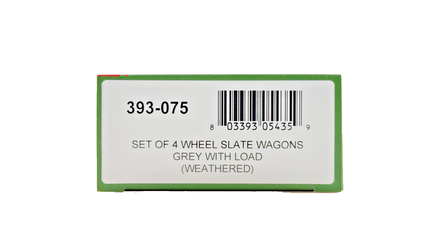 BACHMANN OO9 SCALE - 393-075 - SET OF 4 WHEEL SLATE WAGONS GREY WITH LOAD (W)