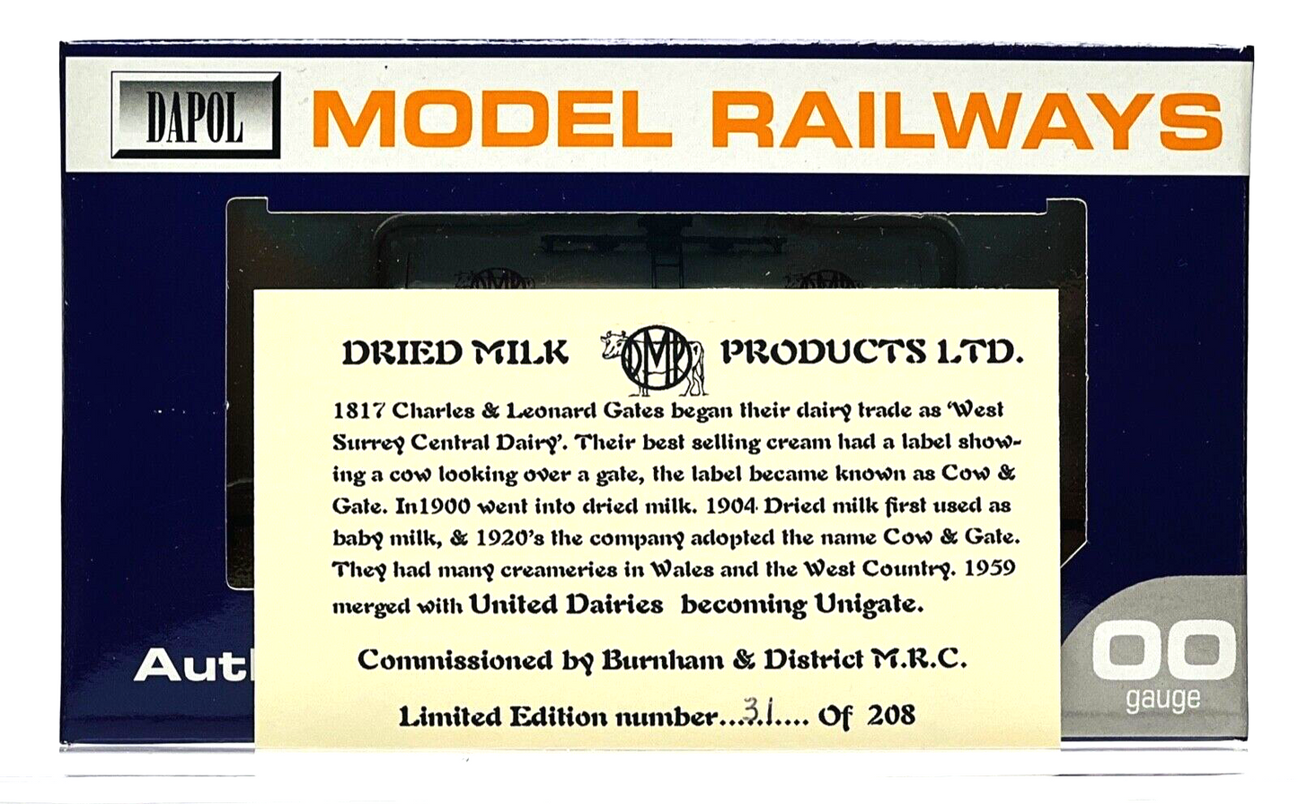 DAPOL 00 GAUGE - DRIED MILK PRODUCTS COW & GATE UNIGATE 19 (BURNHAM LIMITED ED)