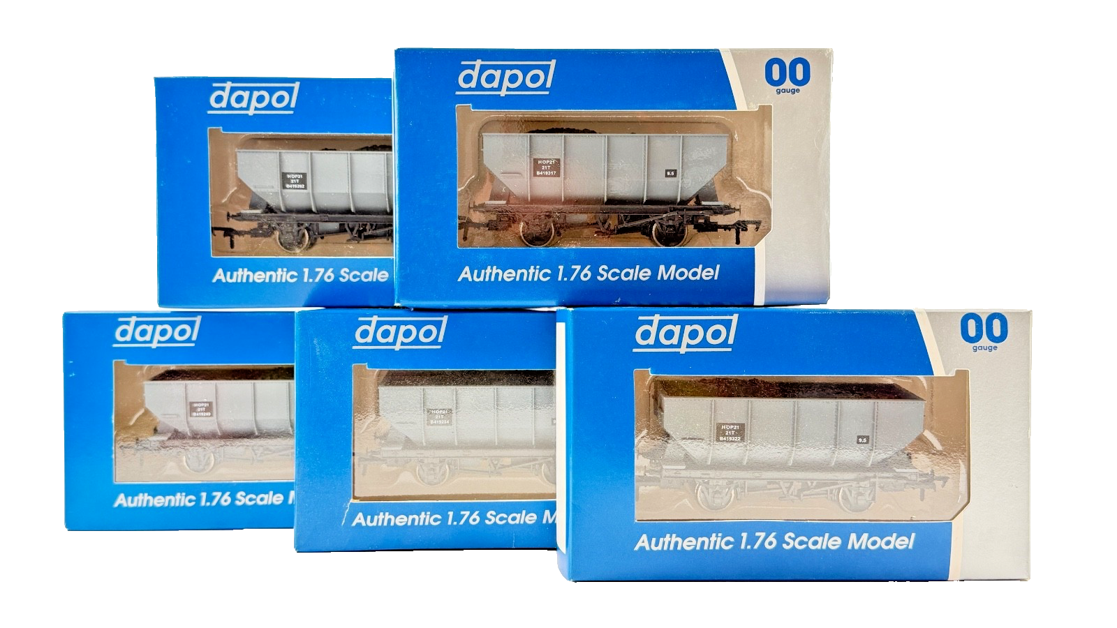 DAPOL OO GAUGE - RAKE OF 5 ASSORTED BR GREY 21T HOP21 HOPPER WAGONS BOXED