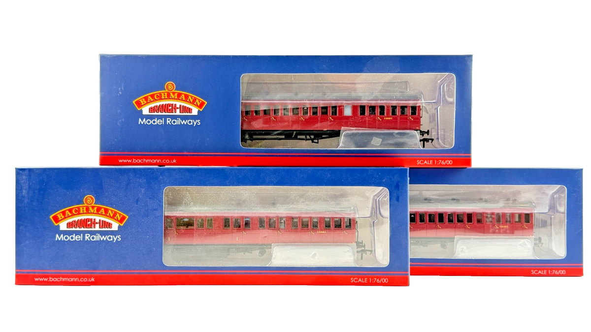 BACHMANN OO GAUGE - 39-602/39-612/39-622 - 3 X BR CRIMSON SE&CR BIRDCAGE COACHES